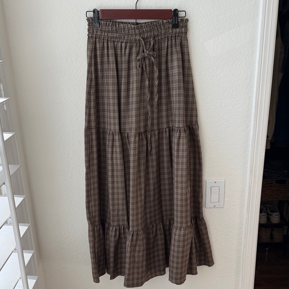 Cider Dresses & Skirts - Cider Checkered Brown Maxi Skirt